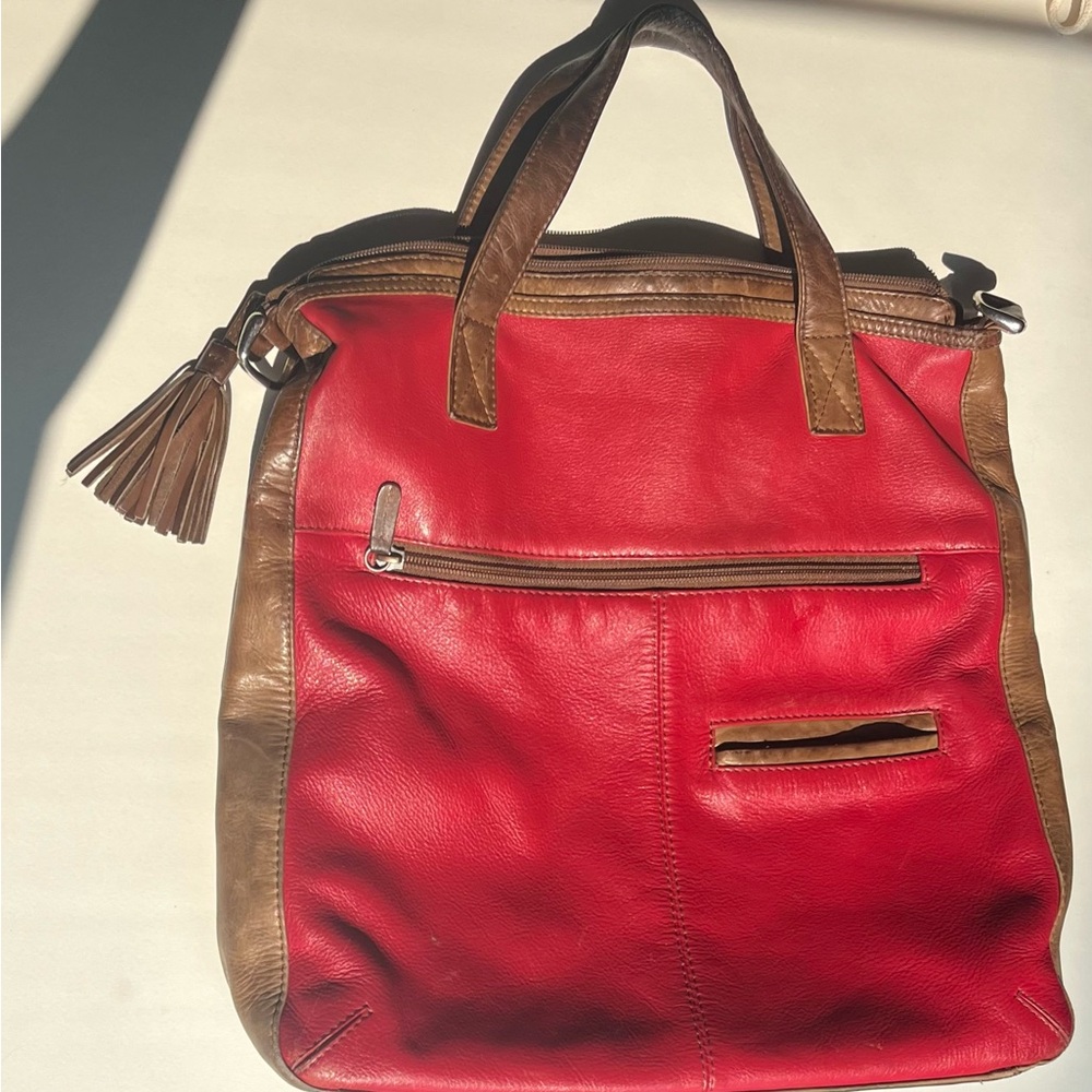 ILI Whipstitched Red Leather Purse Bag New York Genuine Leather